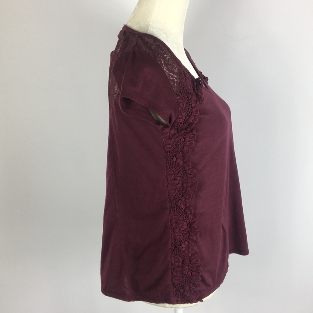 Francesca's Dina Be Cranberry Wine Crochet Top - Picture 4 of 6
